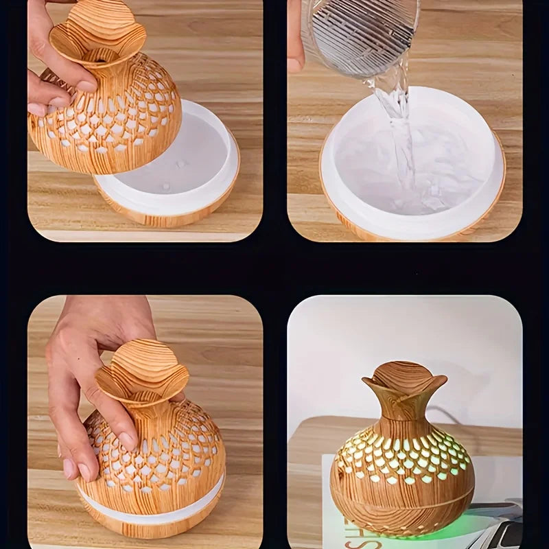 Houten Luchtbevochtiger 300ml - LED & Aromatherapie